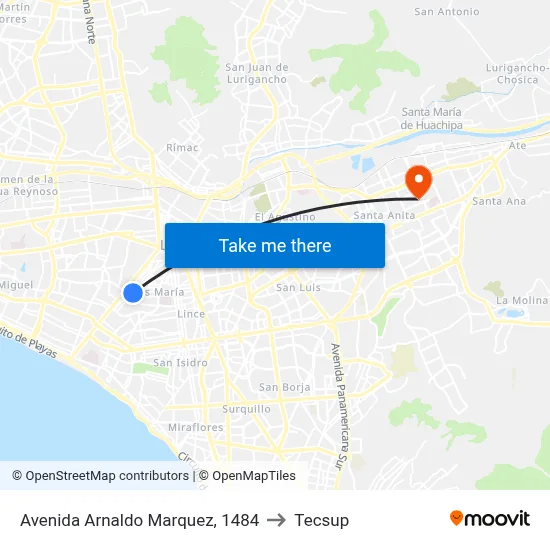 Avenida Arnaldo Marquez, 1484 to Tecsup map