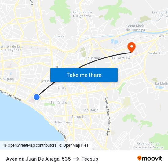 Avenida Juan De Aliaga, 535 to Tecsup map