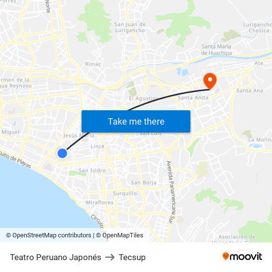 Teatro Peruano Japonés to Tecsup map