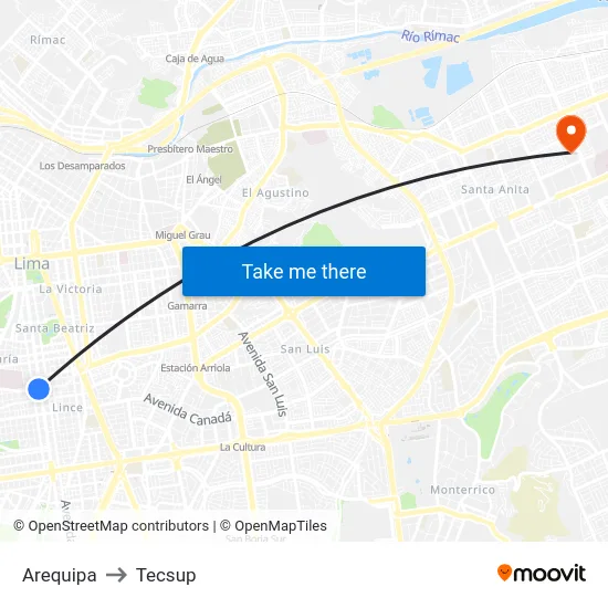 Arequipa to Tecsup map