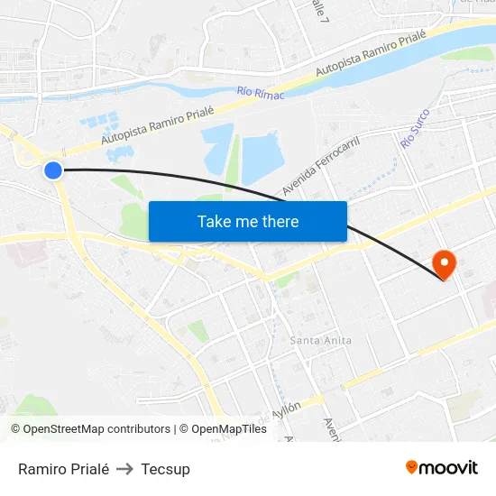 Ramiro Prialé to Tecsup map