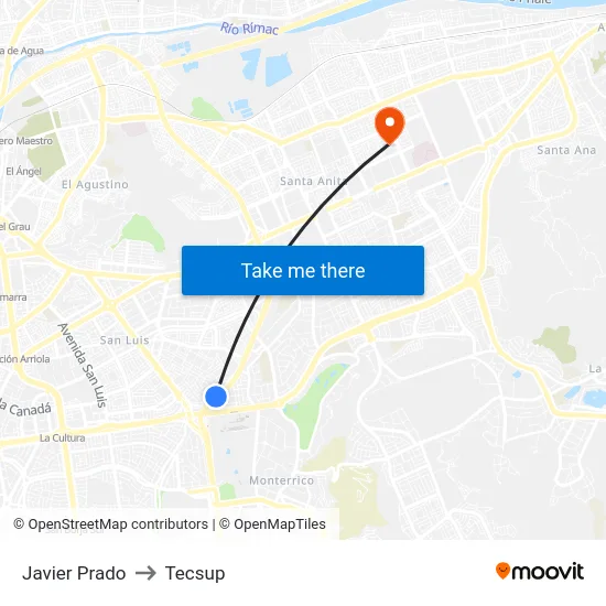 Javier Prado to Tecsup map