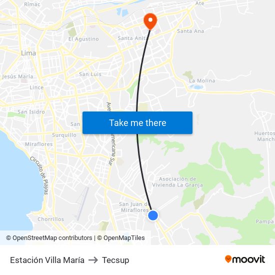 Estación Villa María to Tecsup map