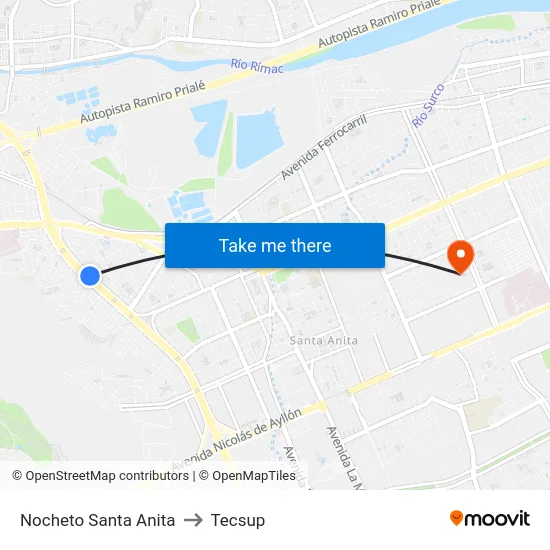 Nocheto Santa Anita to Tecsup map
