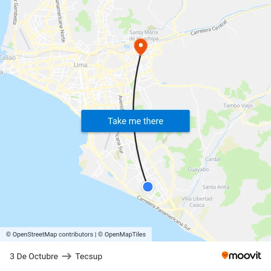 3 De Octubre to Tecsup map