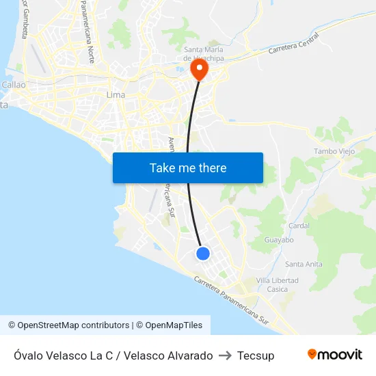 Óvalo Velasco La C / Velasco Alvarado to Tecsup map