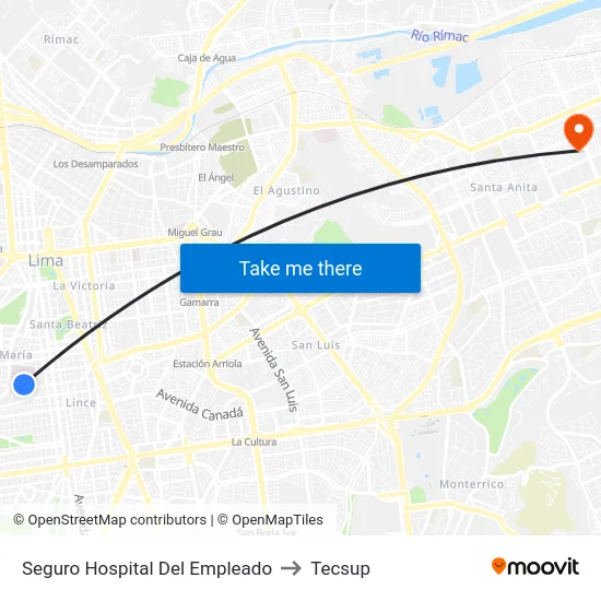 Seguro Hospital Del Empleado to Tecsup map