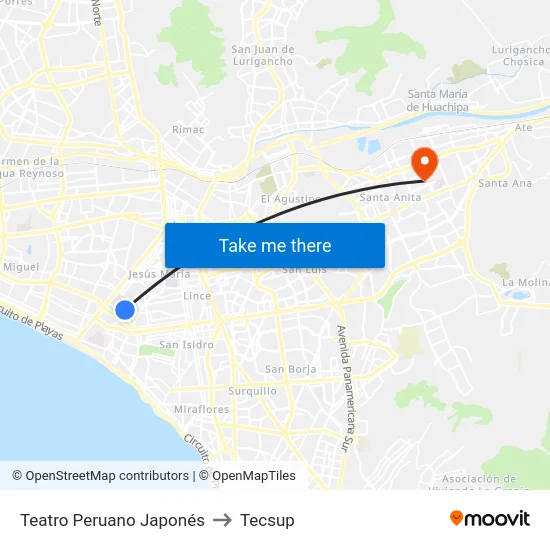 Teatro Peruano Japonés to Tecsup map