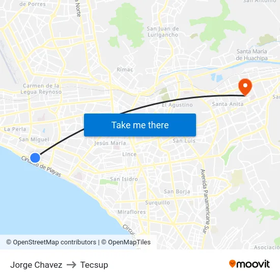 Jorge Chavez to Tecsup map