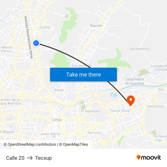 Calle 20 to Tecsup map