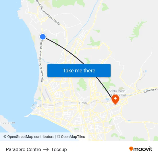 Paradero Centro to Tecsup map