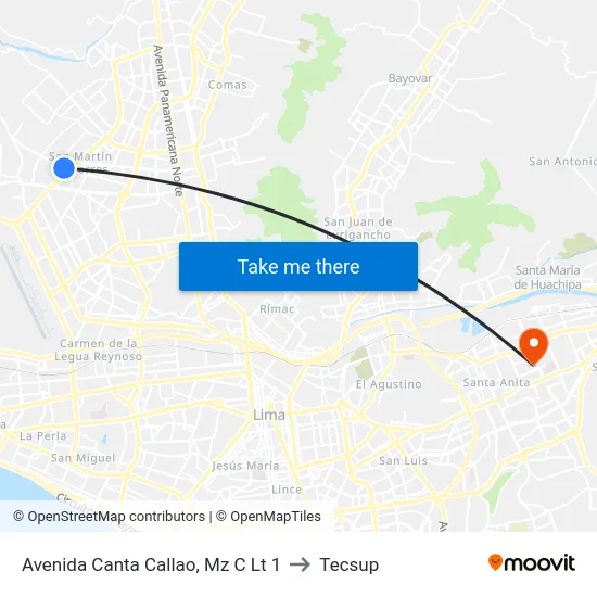 Avenida Canta Callao, Mz C Lt 1 to Tecsup map