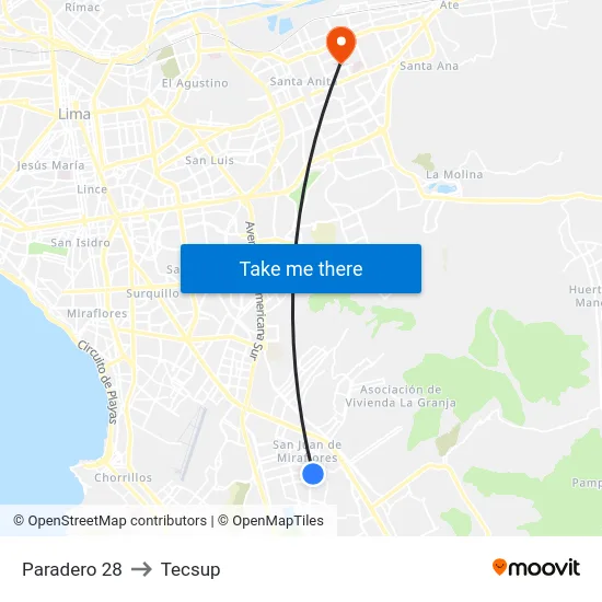 Paradero 28 to Tecsup map