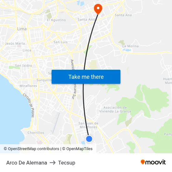 Arco De Alemana to Tecsup map