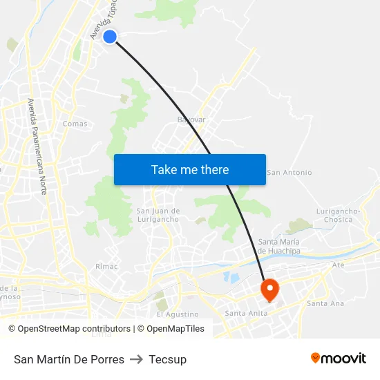 San Martín De Porres to Tecsup map