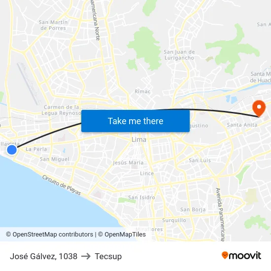 José Gálvez, 1038 to Tecsup map