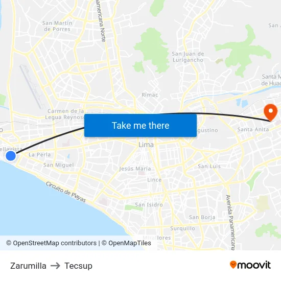 Zarumilla to Tecsup map