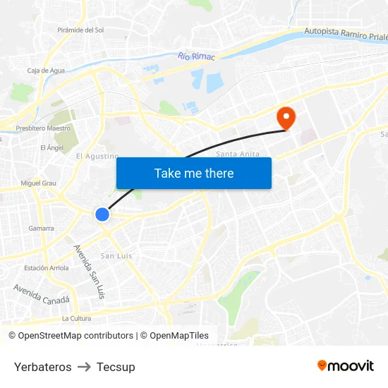 Yerbateros to Tecsup map