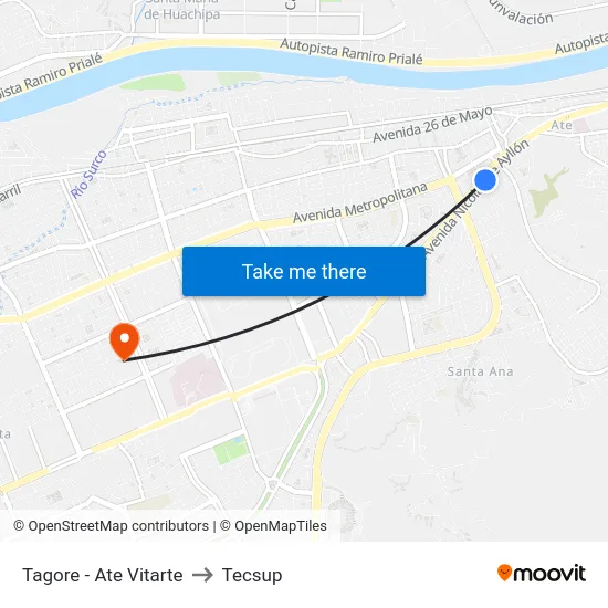 Tagore - Ate Vitarte to Tecsup map