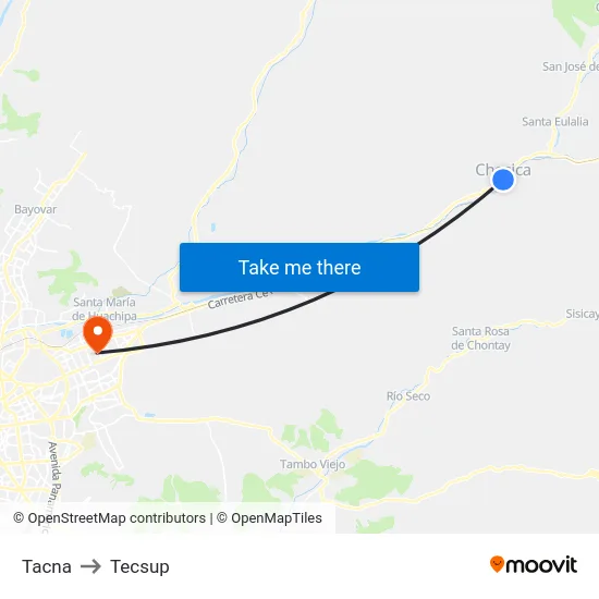 Tacna to Tecsup map