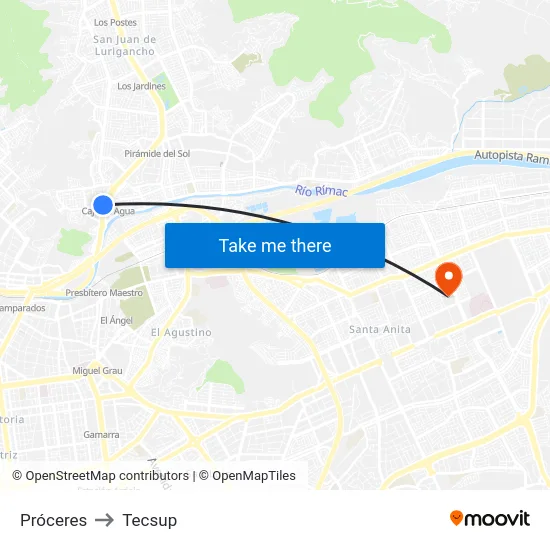 Próceres to Tecsup map