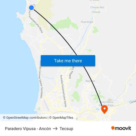Paradero Vipusa - Ancón to Tecsup map