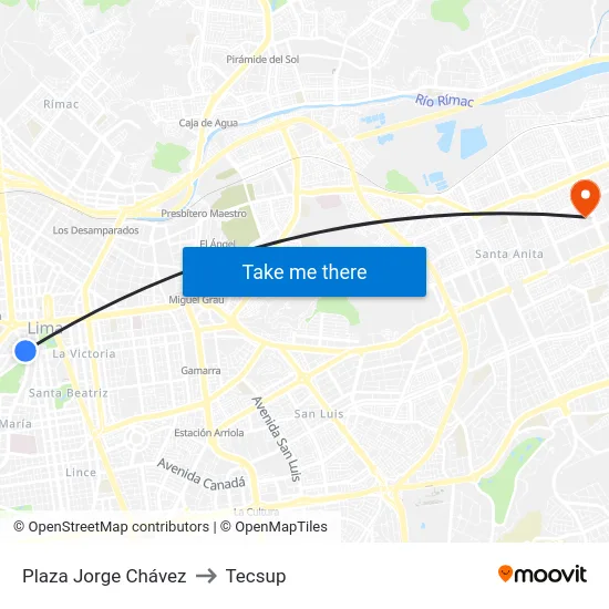 Plaza Jorge Chávez to Tecsup map