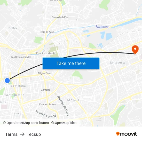 Tarma to Tecsup map