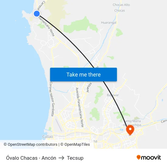 Óvalo Chacas - Ancón to Tecsup map