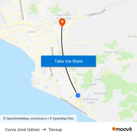 Curva José Gálvez to Tecsup map