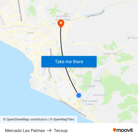 Mercado Las Palmas to Tecsup map