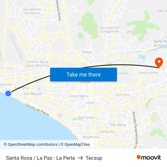 Santa Rosa / La Paz - La Perla to Tecsup map