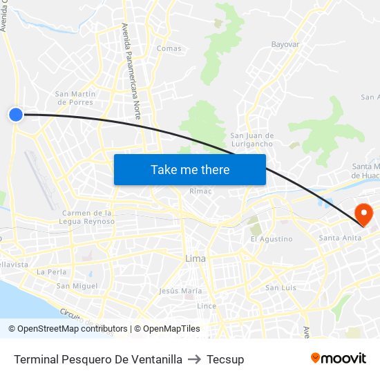 Terminal Pesquero De Ventanilla to Tecsup map