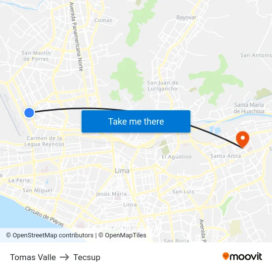 Tomas Valle to Tecsup map