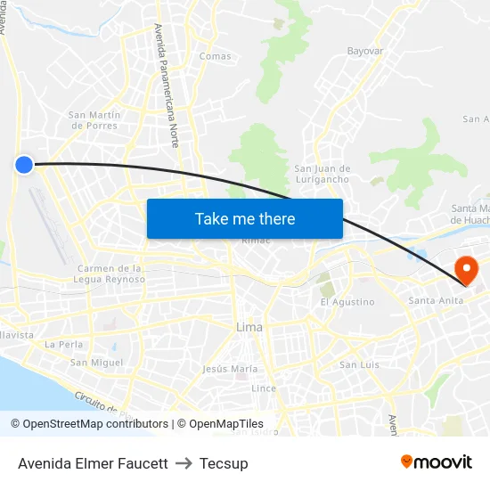 Avenida Elmer Faucett to Tecsup map