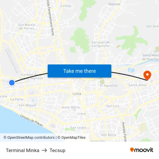 Terminal Minka to Tecsup map