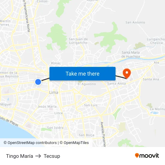 Tingo María to Tecsup map