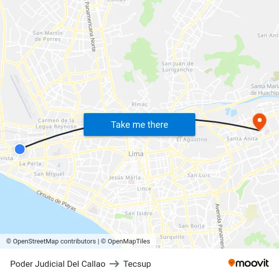 Poder Judicial Del Callao to Tecsup map