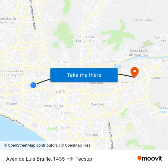 Avenida Luis Braille, 1435 to Tecsup map