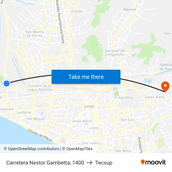Carretera Nestor Gambetta, 1400 to Tecsup map