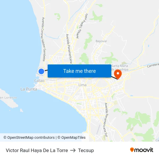 Victor Raul Haya De La Torre to Tecsup map