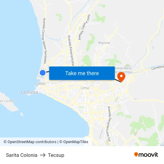 Sarita Colonia to Tecsup map