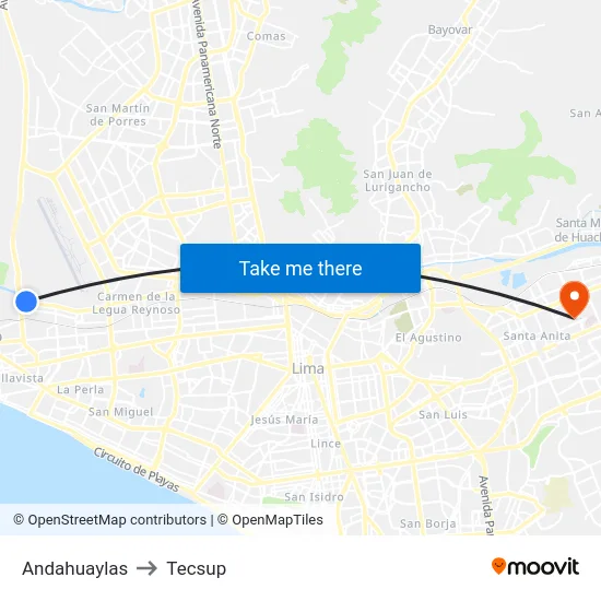 Andahuaylas to Tecsup map