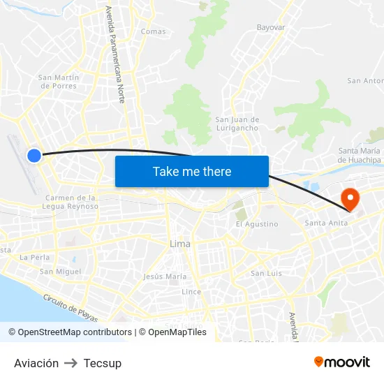 Aviación to Tecsup map