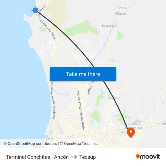 Terminal Conchitas - Ancón to Tecsup map