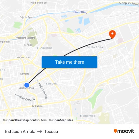 Estación Arriola to Tecsup map