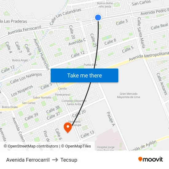 Avenida Ferrocarril to Tecsup map