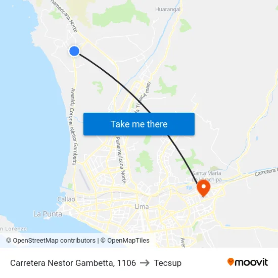 Carretera Nestor Gambetta, 1106 to Tecsup map