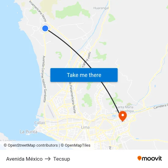 Avenida México to Tecsup map