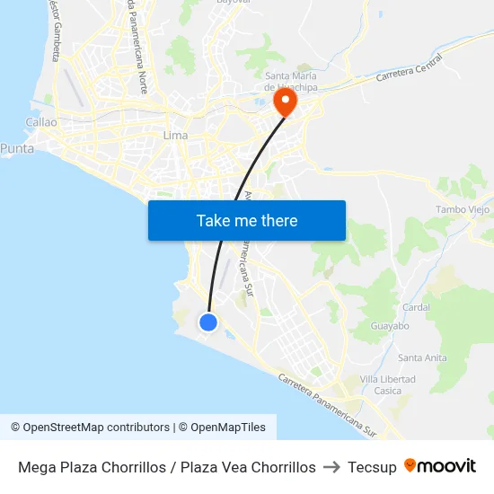 Mega Plaza Chorrillos / Plaza Vea Chorrillos to Tecsup map